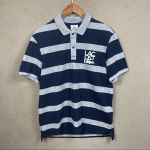 Lacoste Polo Textured Logo Polo Navy Gray Stripes